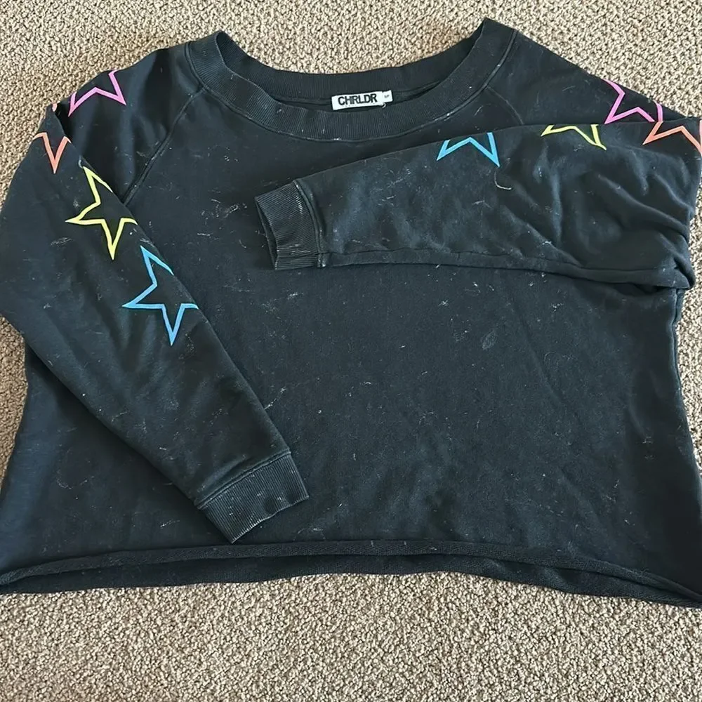Chrldr Women’s Faded Black with Rainbow Stars Matching Jogger Set - Size S